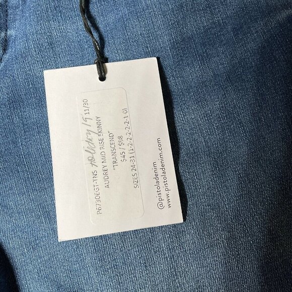 PISTOLA Audrey Mid Rise Skinny Transcend Blue Stretch Raw Split Hem Jeans 27 - Picture 4 of 12